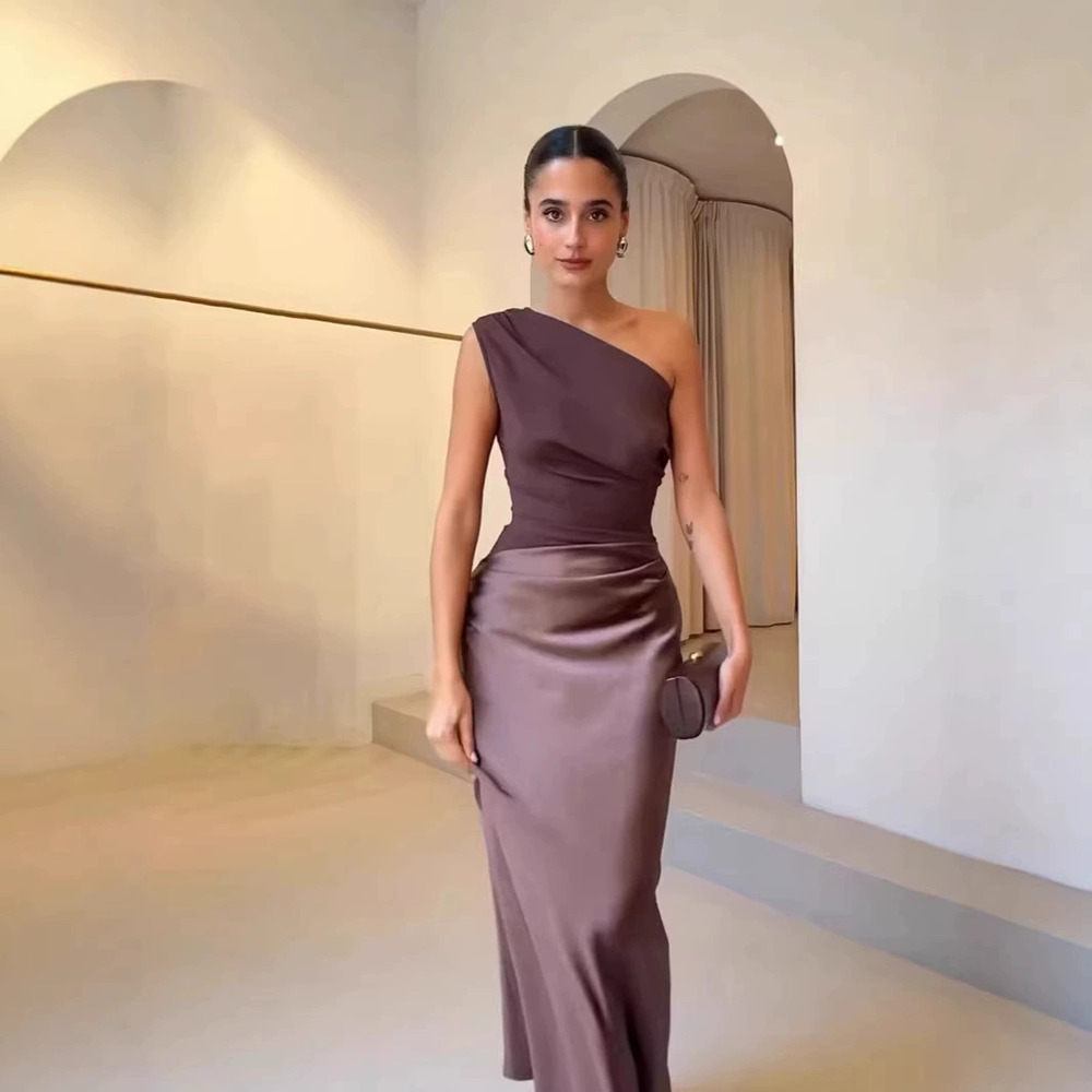ZARA Solid Color Asymmetric Neck Sleeveless Backless Bodycon Elegant Dress